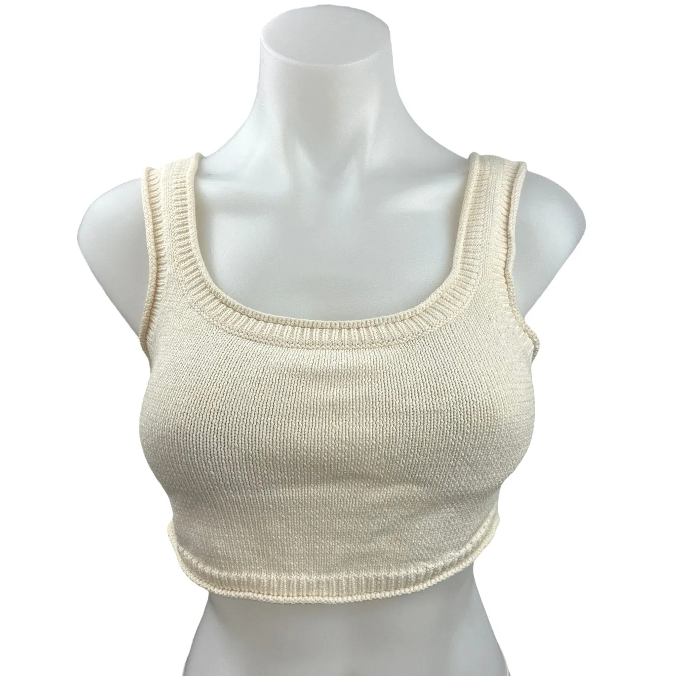 Reformation Womens Cream White Sleeveless Scoop Neck Knit Crop Tank Top Size XS