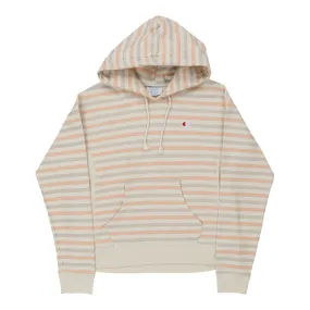 Reverse Weave Champion Striped Hoodie - Small Cream Cotton Blend