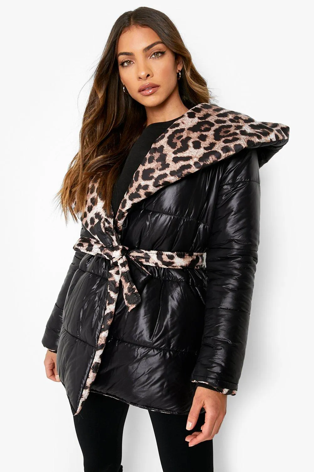 Reversible Leopard Wrap Puffer