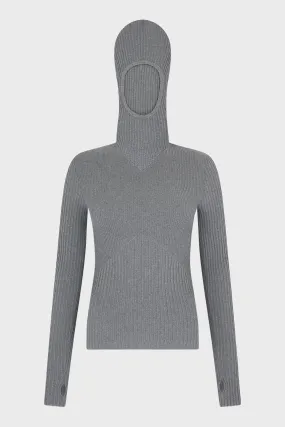 RIBBED KNIT HOODIE TOP DUST MELANGE