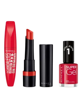 Rimmel Volume Mascara, Lasting Finish Extreme Lipstick & Super Gel Set | Simply Be