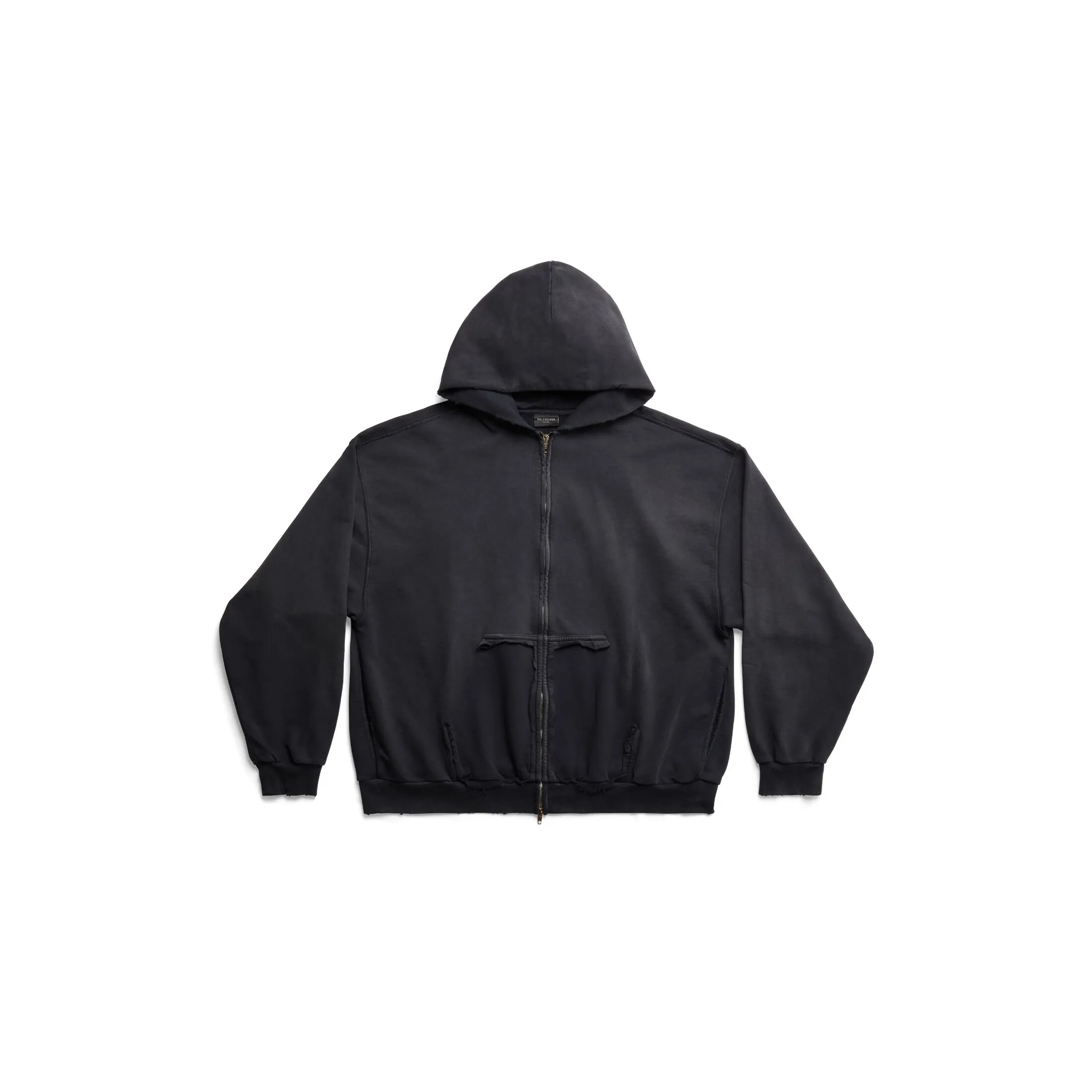RIPPED POCKET ZIP-UP HOODIE LARGE FIT