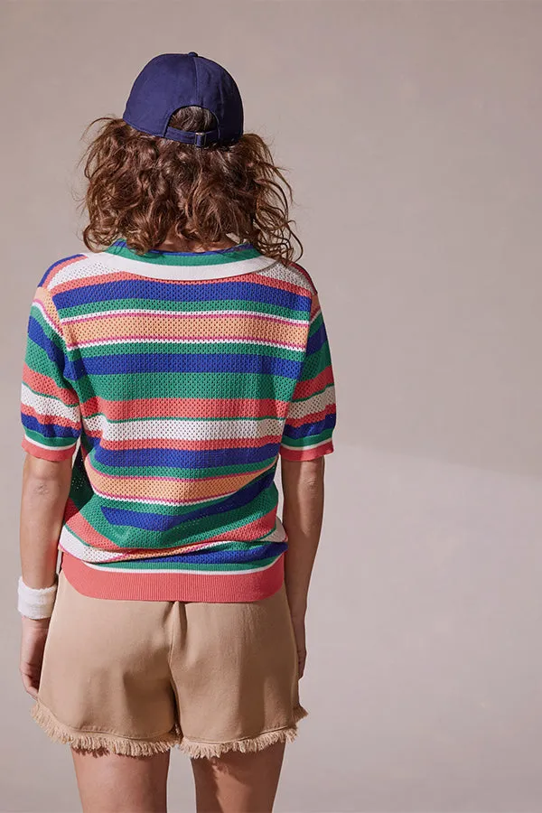 Rodier CROCHET LIKE STRIPED POLO SWEATER