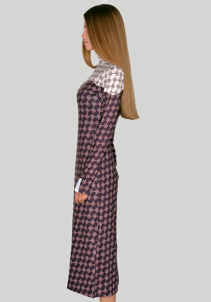 ROKH R6CA302 TWO TONE DETAILED MASK DRESS BROWN/BEIGE