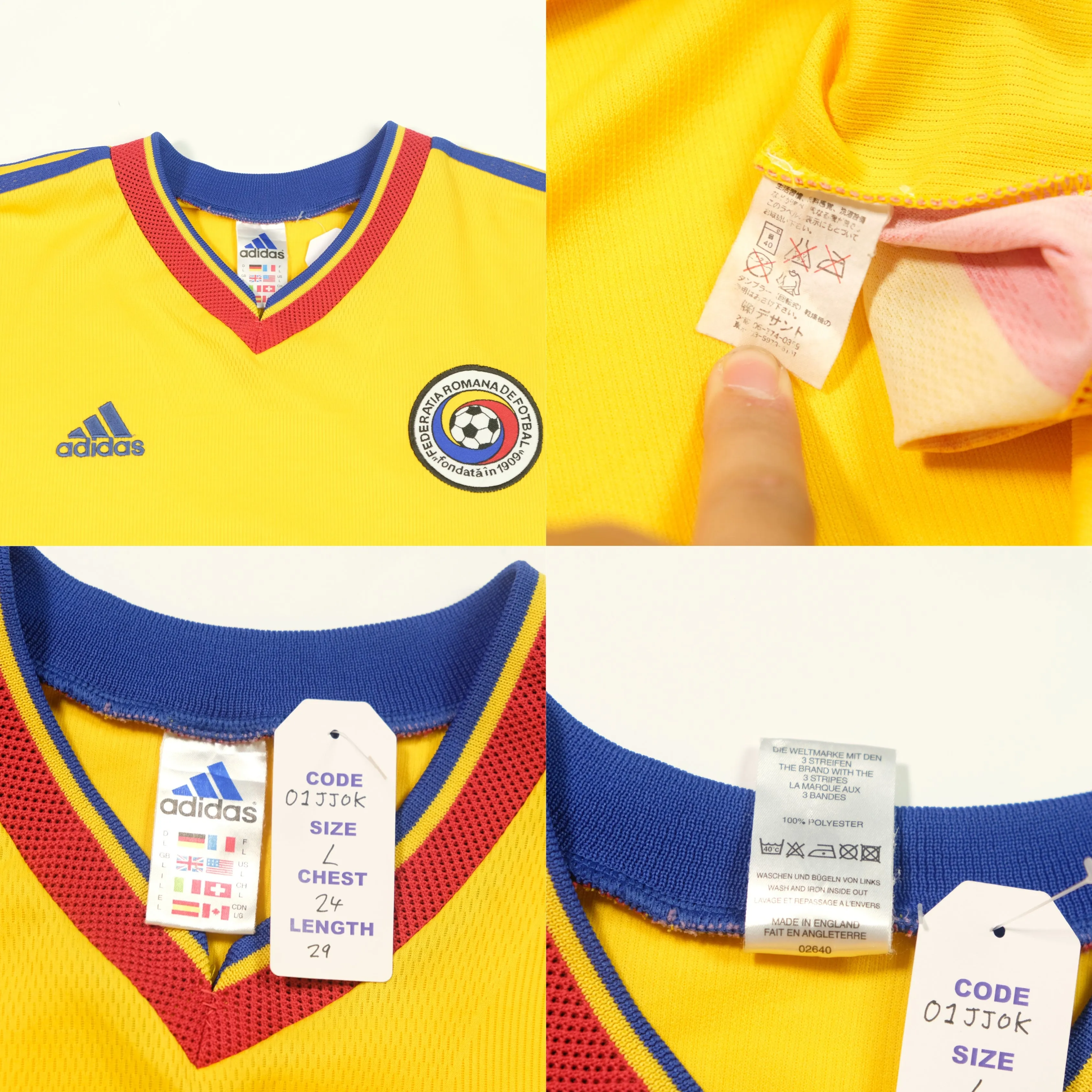 Romania Original 1998/2000 Adidas Home Football Shirt Large