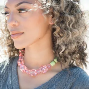 Rosey Pink & Lime Lucite Stretch Bauble Necklace - Shortie