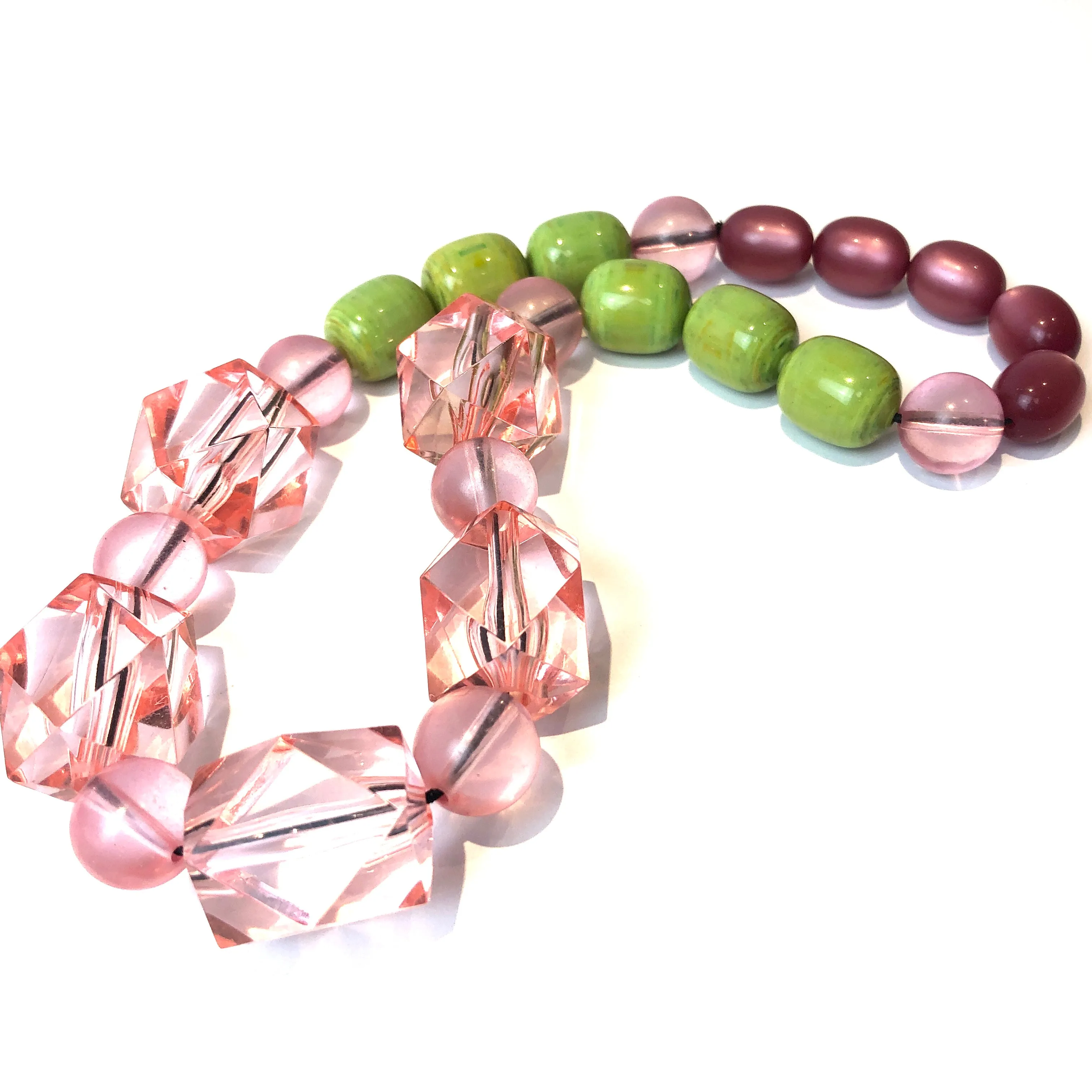 Rosey Pink & Lime Lucite Stretch Bauble Necklace - Shortie