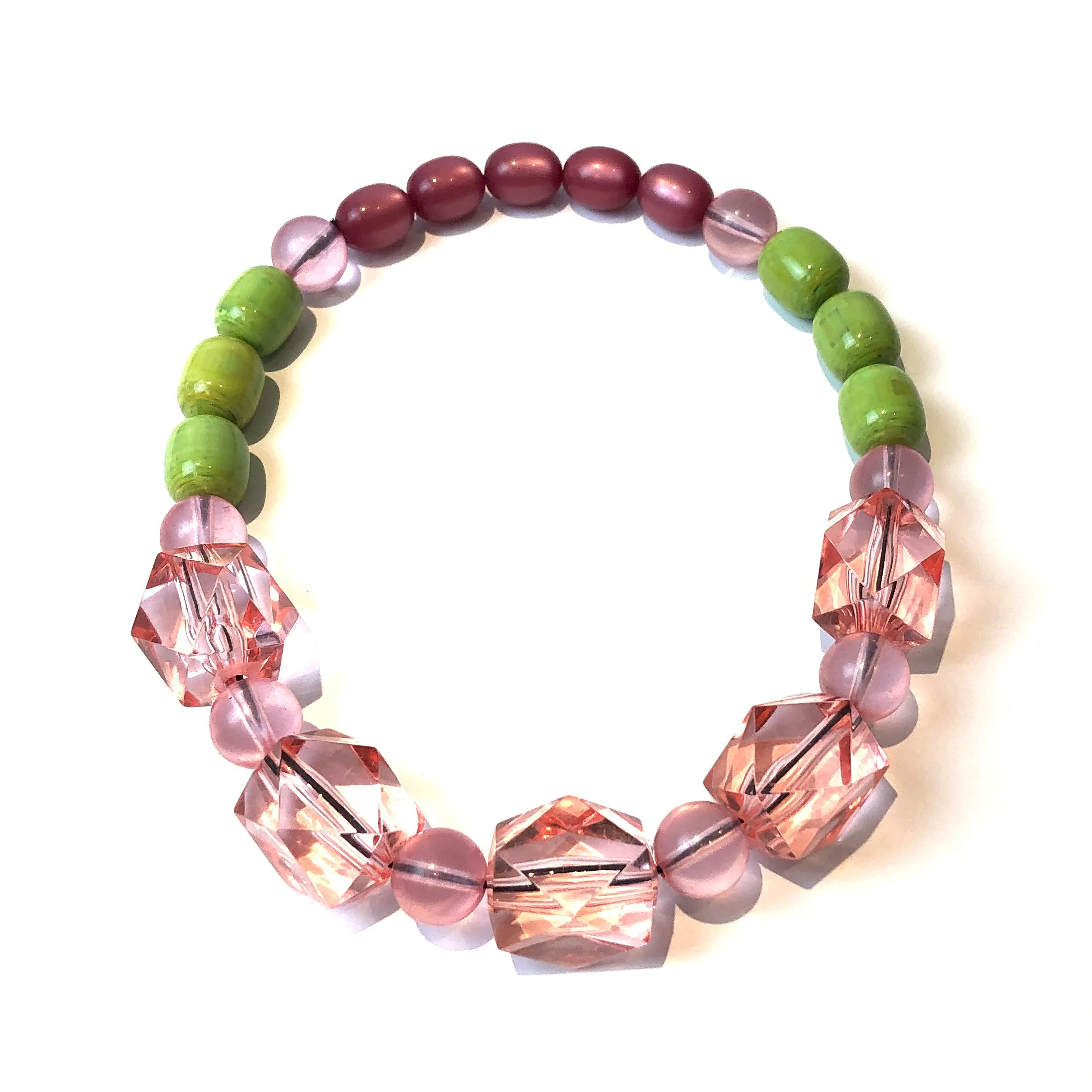 Rosey Pink & Lime Lucite Stretch Bauble Necklace - Shortie