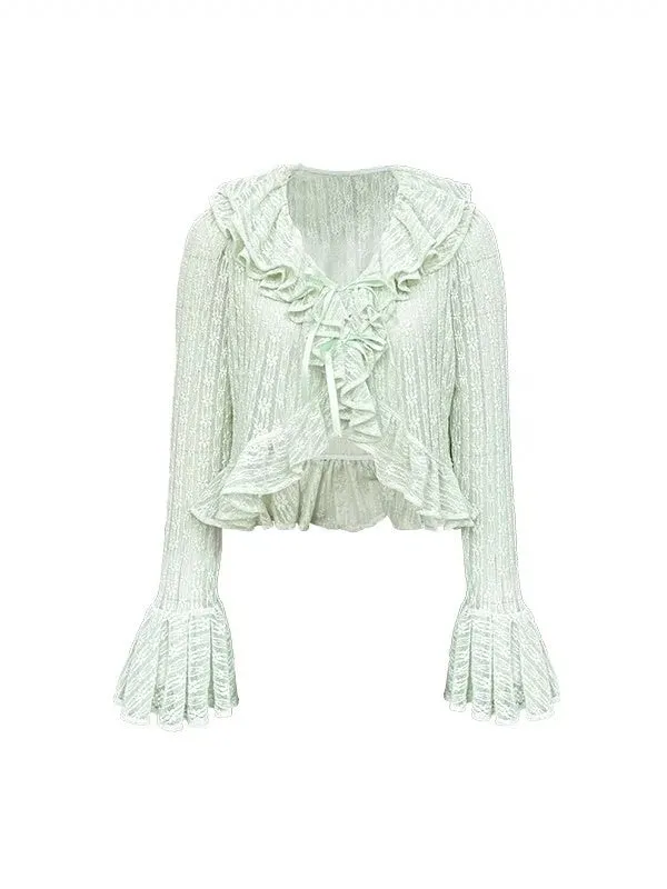 Ruffled Bell Sleeve Lace Cardigan