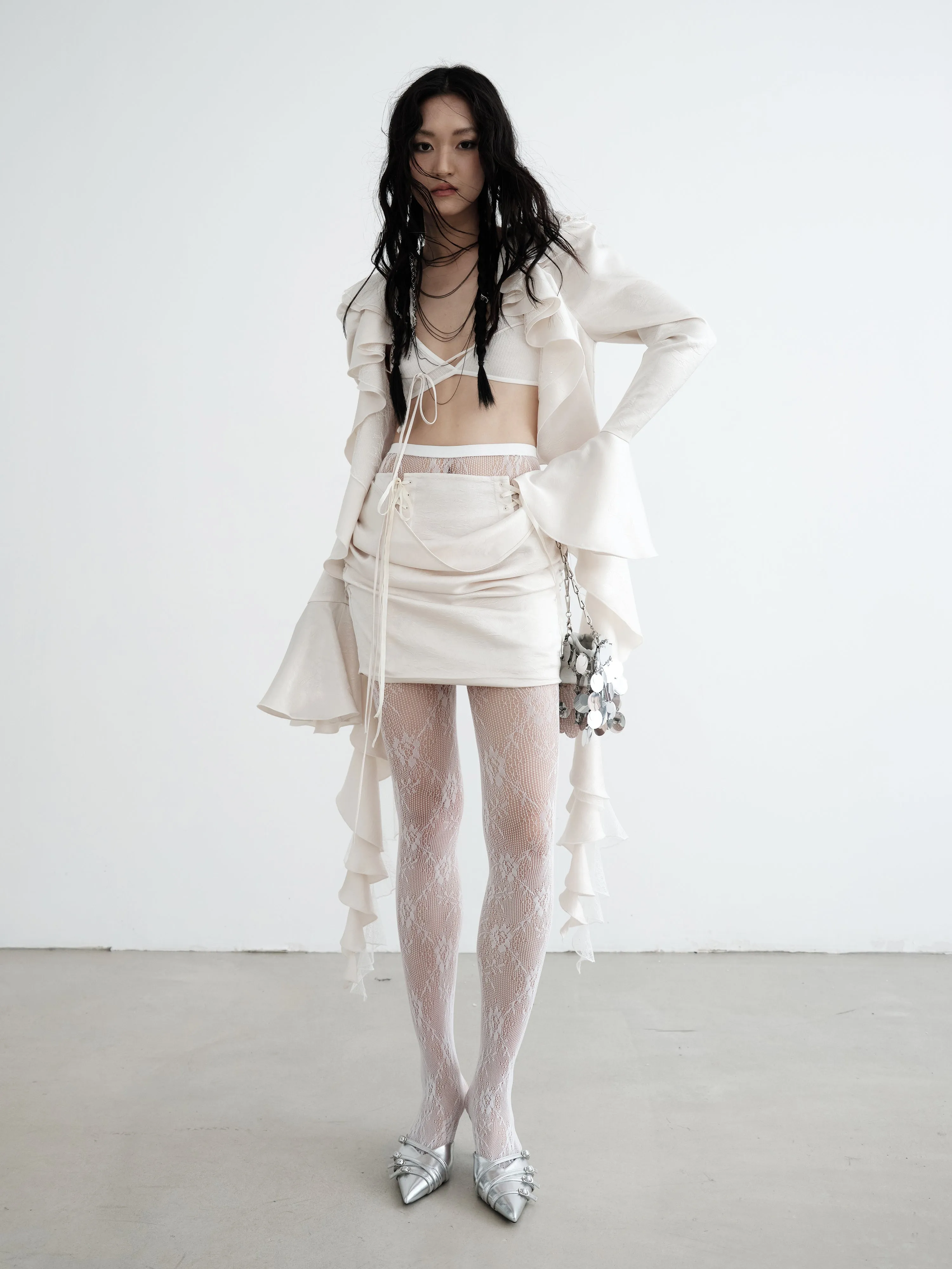 Ruffled Cardigan ＆ Lace-Up Skirt Set-up