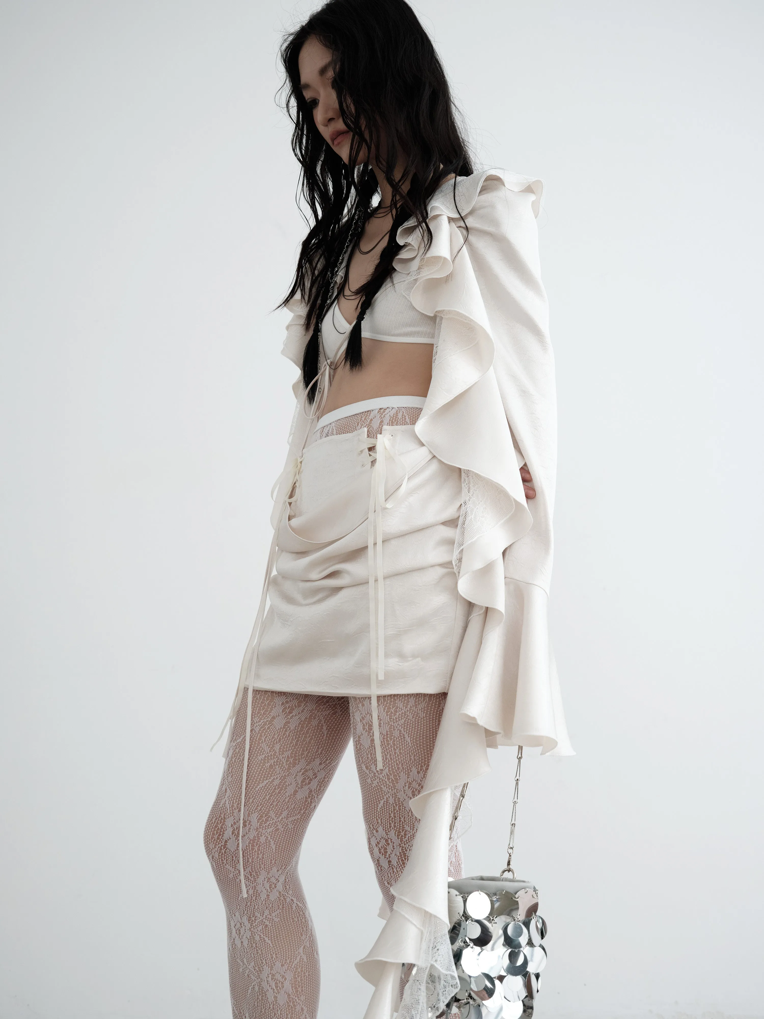 Ruffled Cardigan ＆ Lace-Up Skirt Set-up