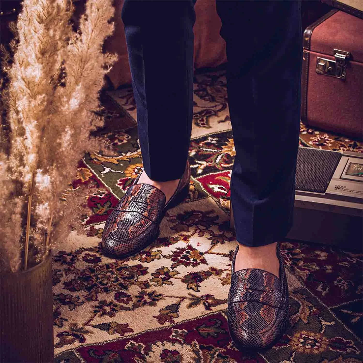 Saint Ellis Blue Snake Print Leather Loafers