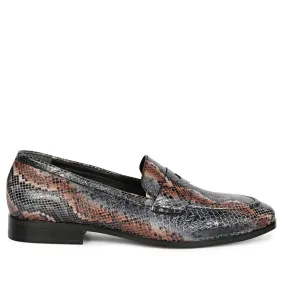 Saint Ellis Blue Snake Print Leather Loafers