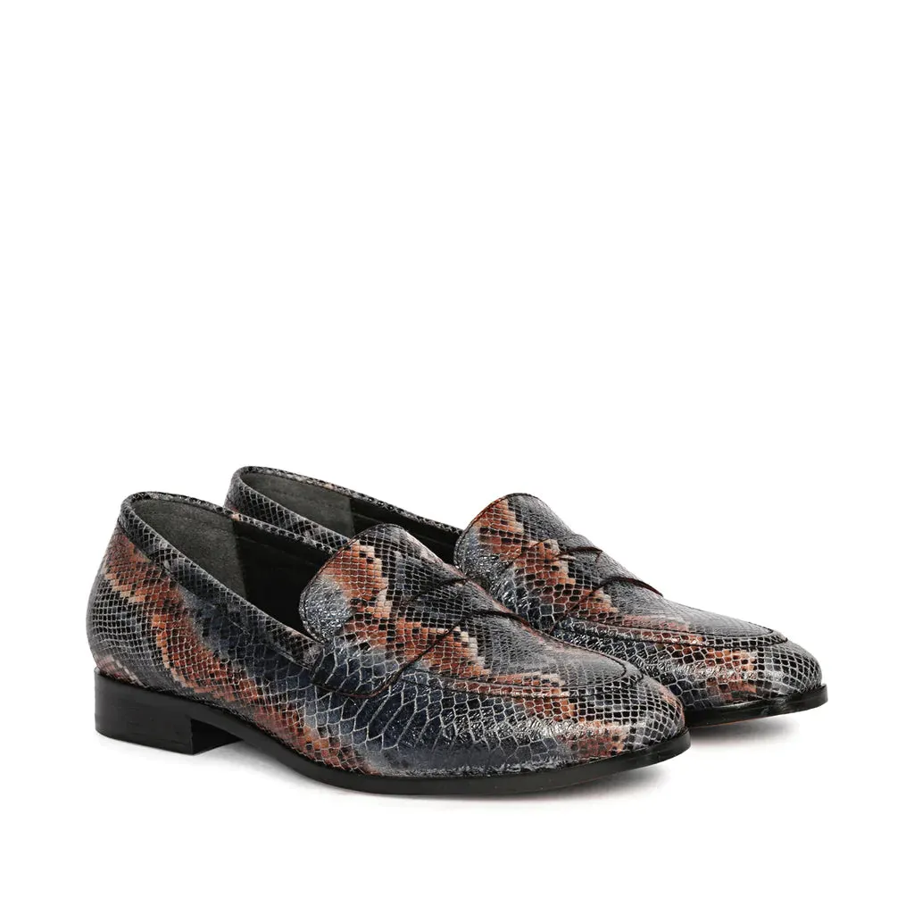 Saint Ellis Blue Snake Print Leather Loafers