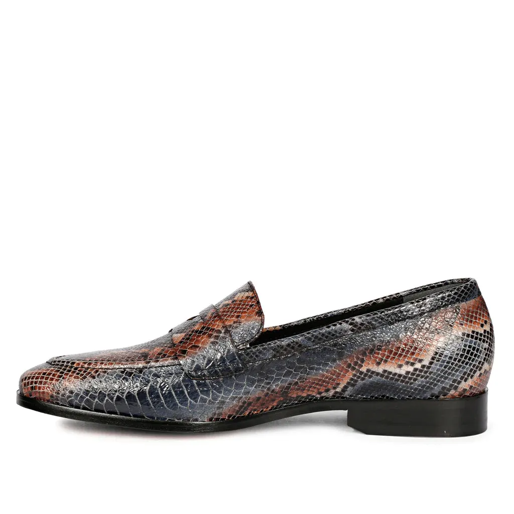 Saint Ellis Blue Snake Print Leather Loafers