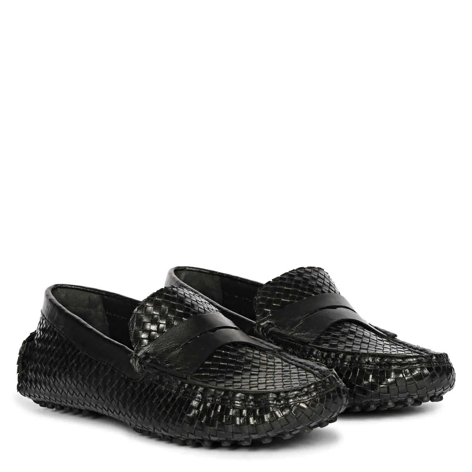 Saint Liana Black Woven Leather Loafers