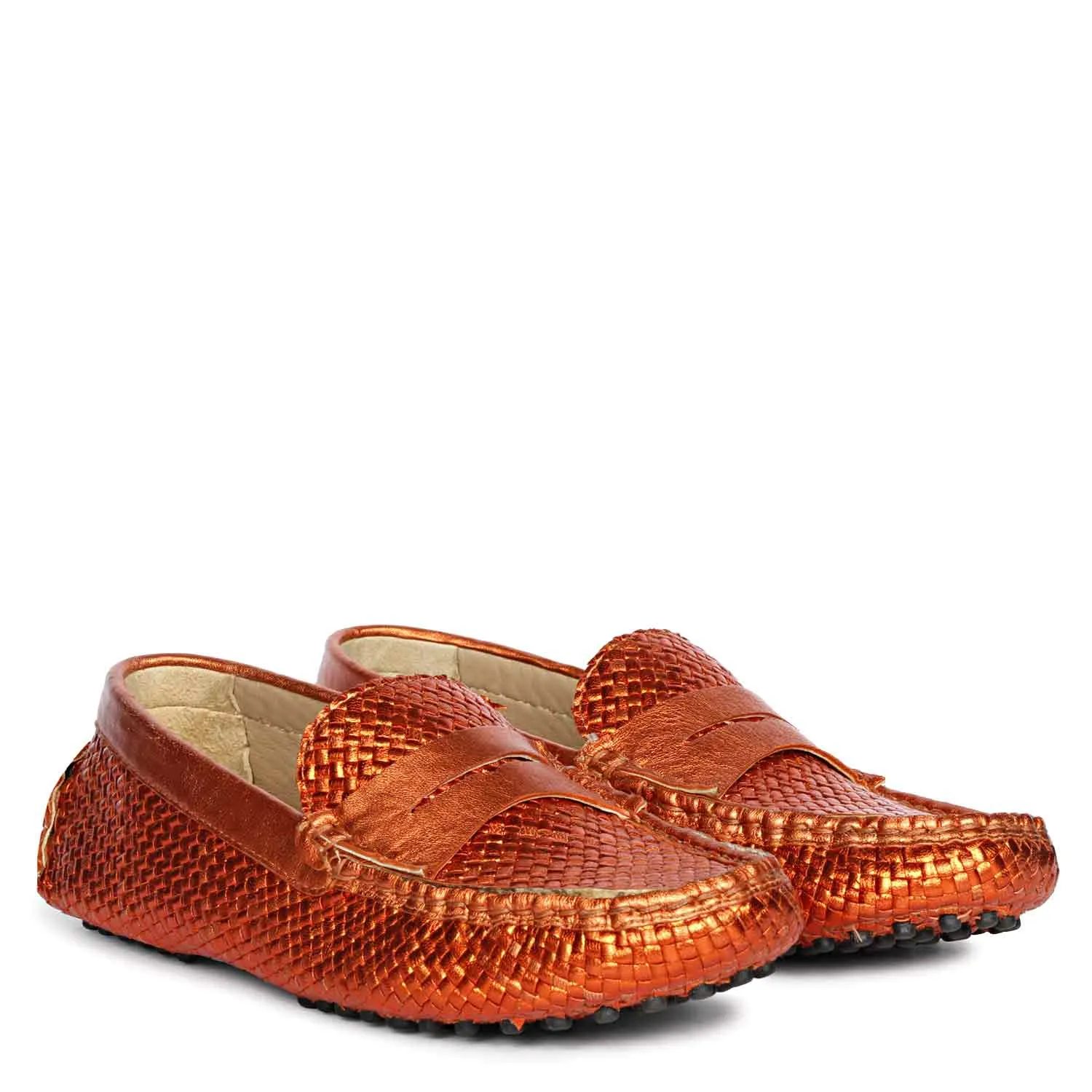 Saint Liana Orange Woven Leather Loafers