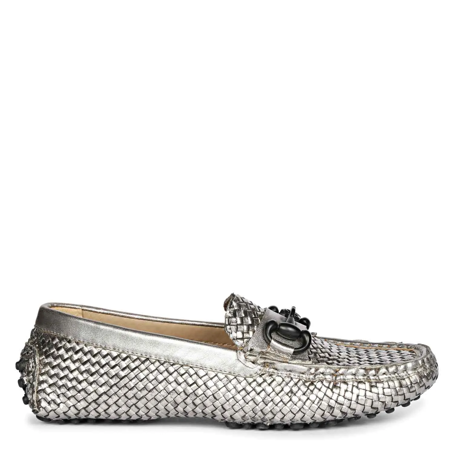 Saint Lucy Gun Metallic Woven Leather Loafers