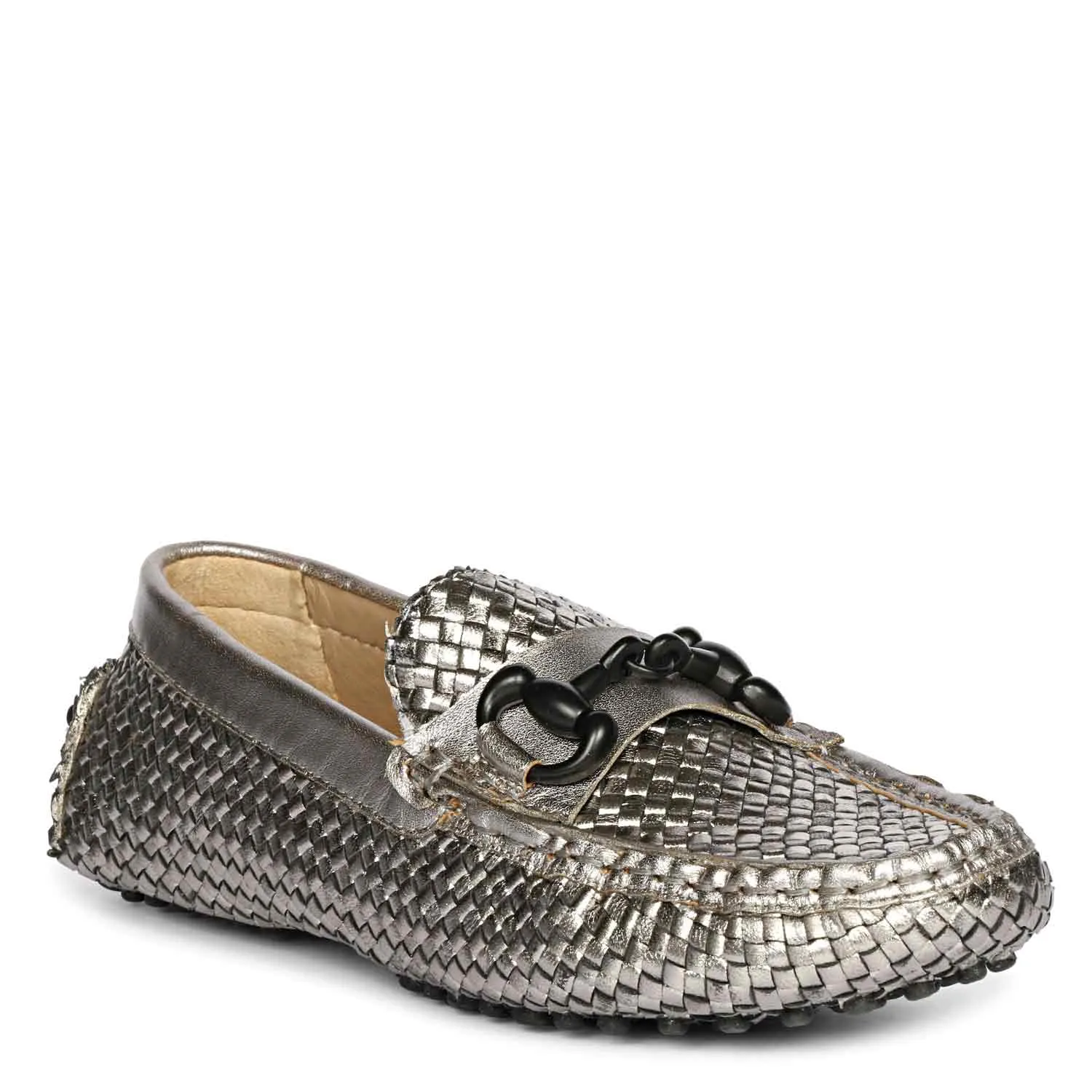 Saint Lucy Gun Metallic Woven Leather Loafers