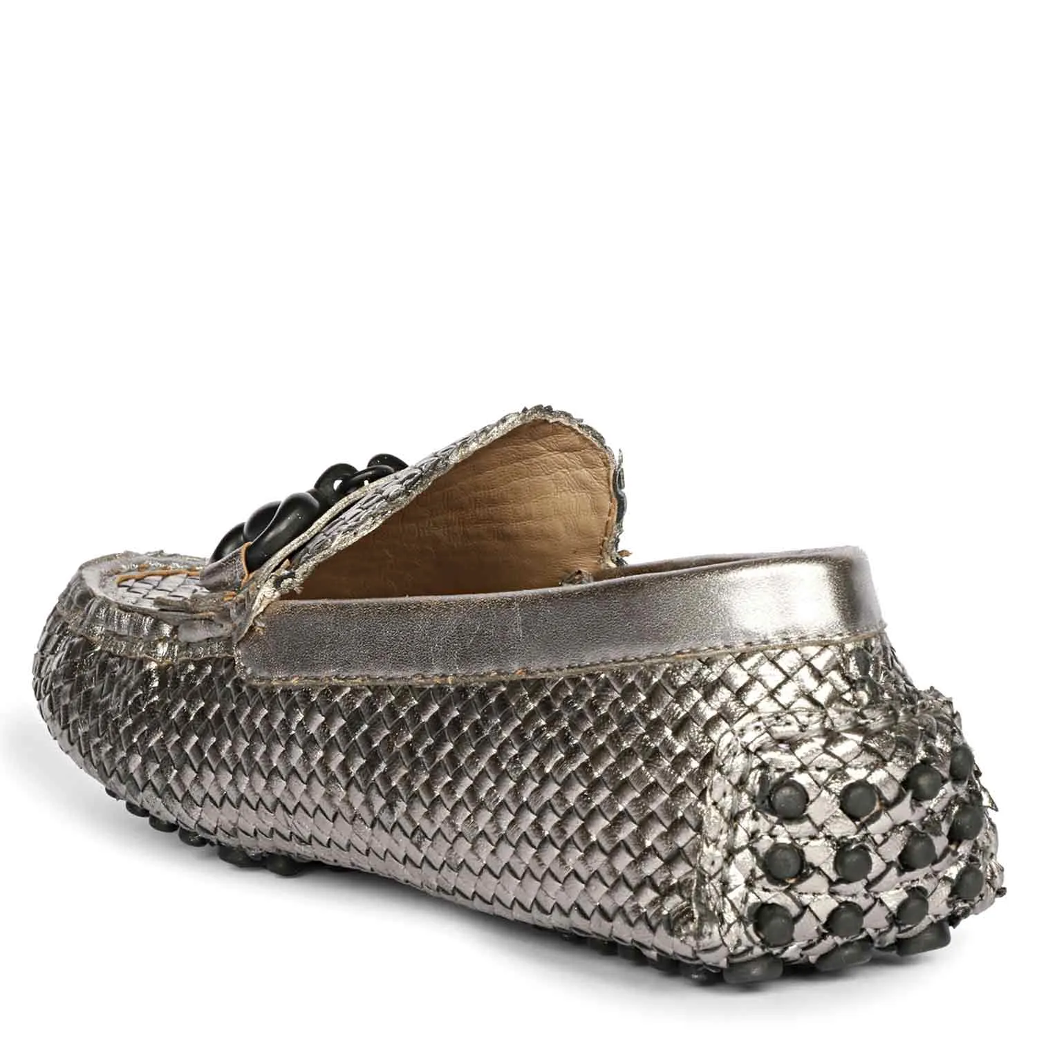 Saint Lucy Gun Metallic Woven Leather Loafers