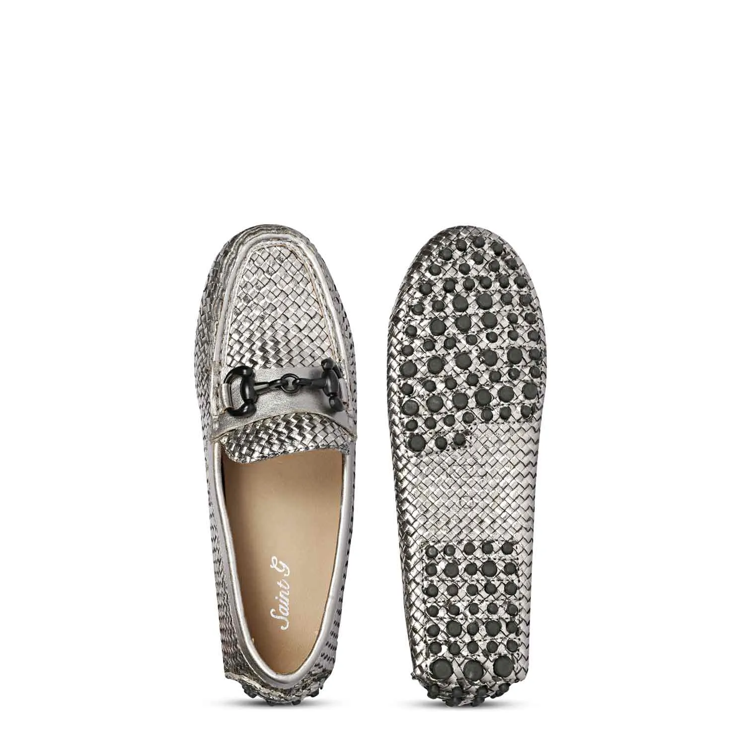 Saint Lucy Gun Metallic Woven Leather Loafers