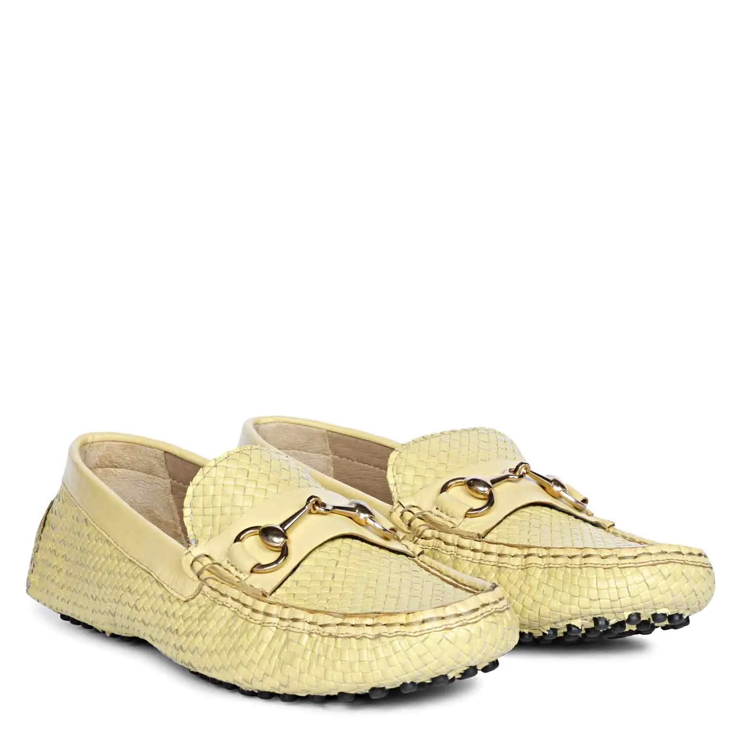 Saint Lucy Lime Woven Leather Loafers