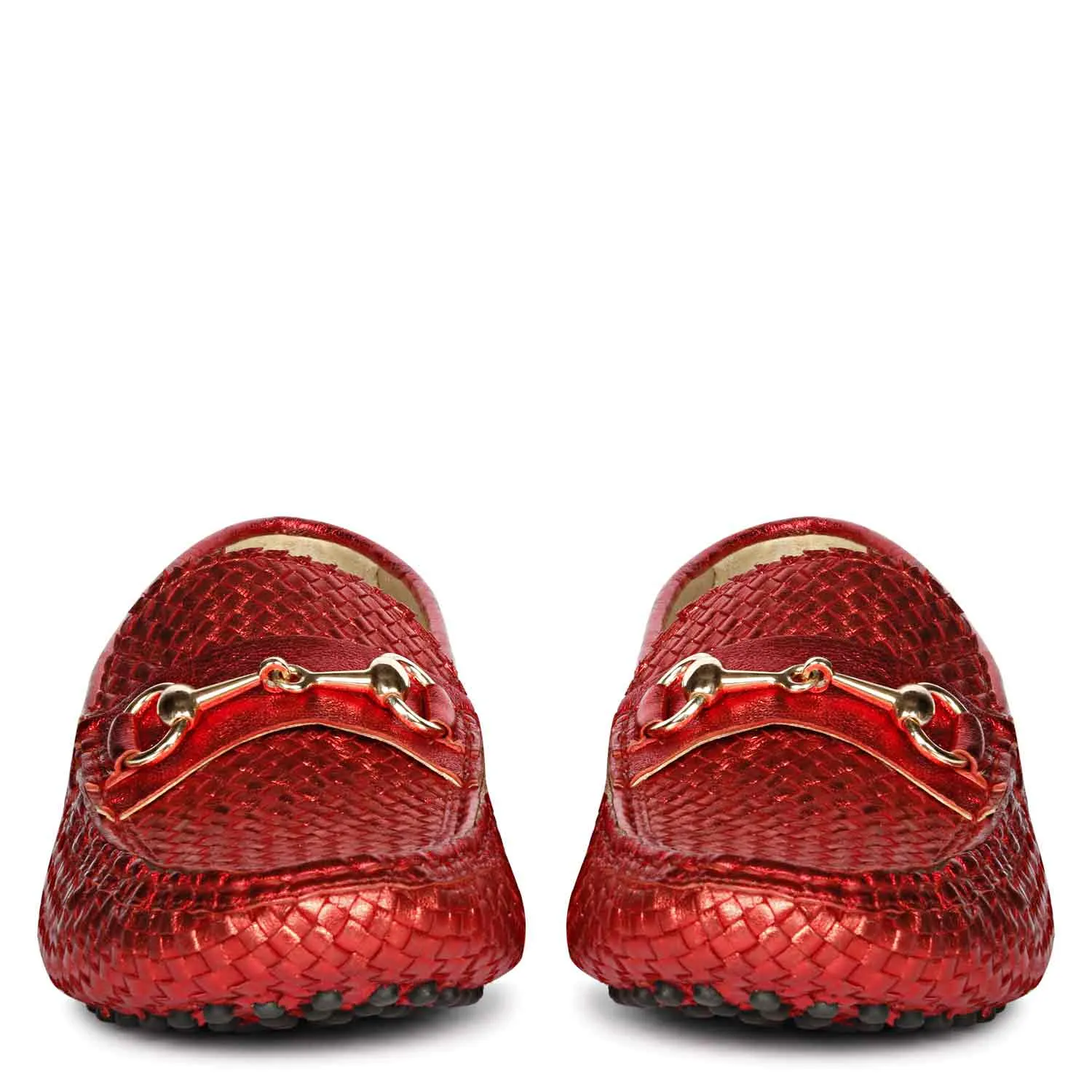 Saint Lucy Red Woven Leather Loafers