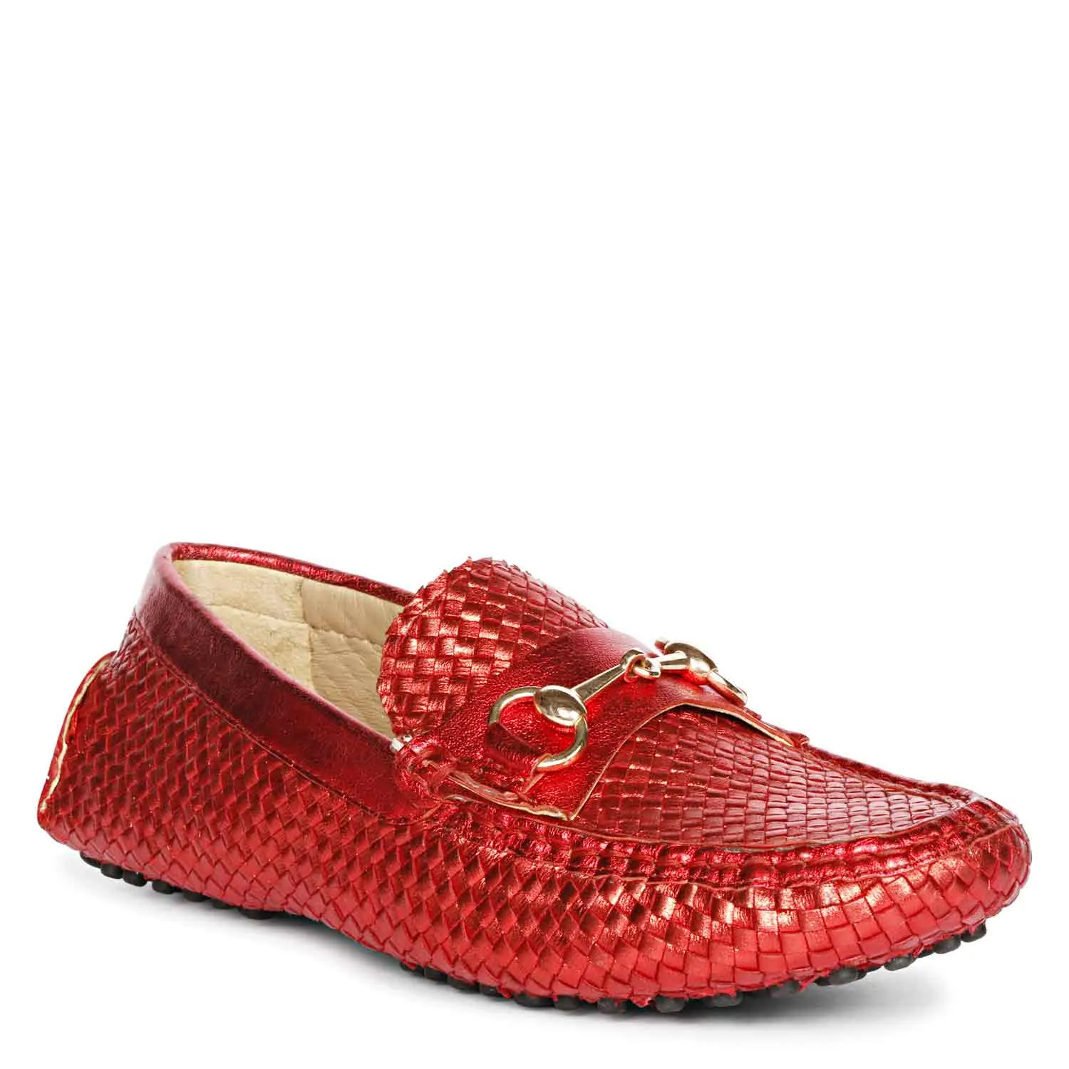 Saint Lucy Red Woven Leather Loafers