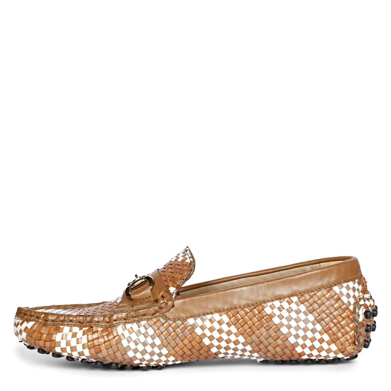 Saint Lucy Tan & White Woven Leather Loafers