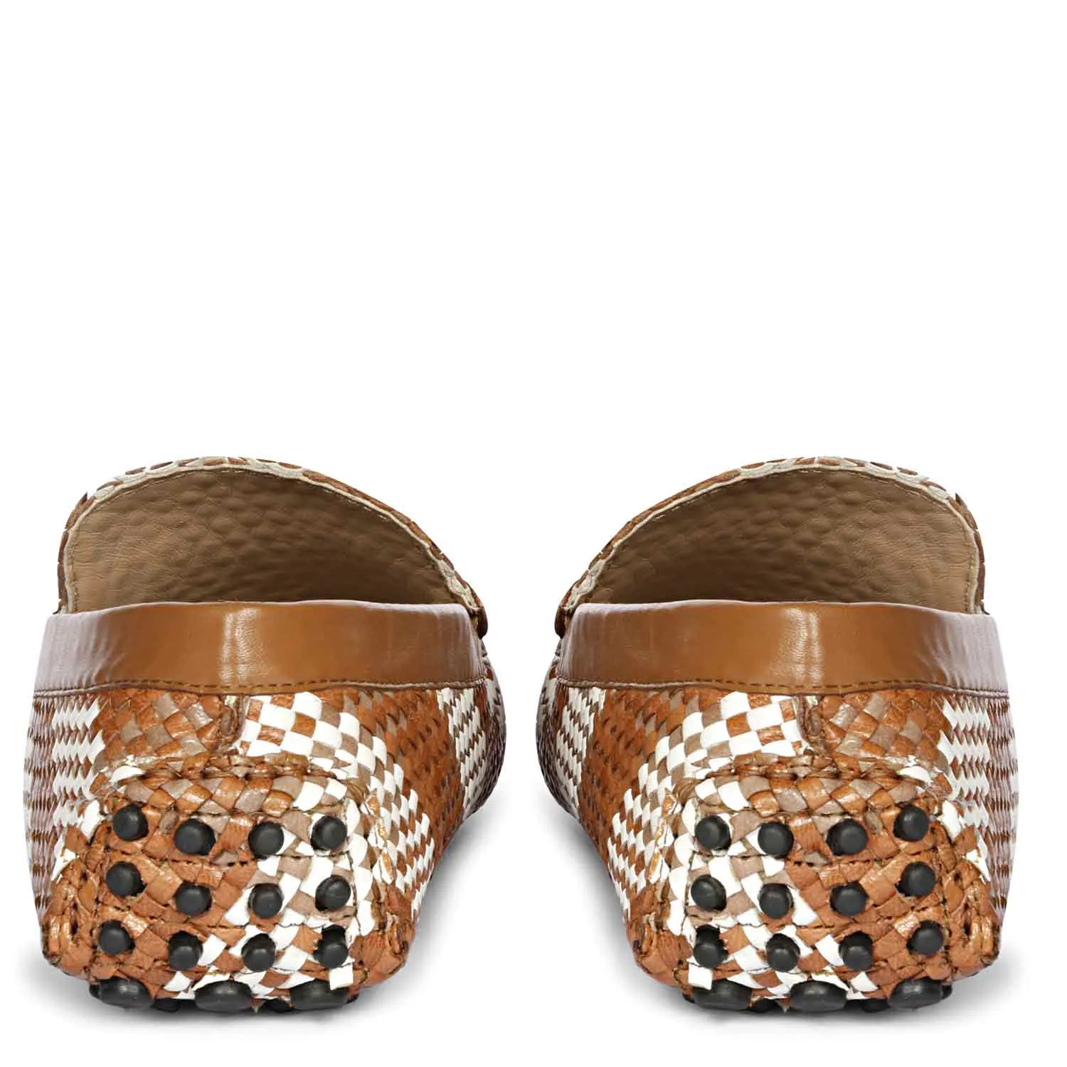 Saint Lucy Tan & White Woven Leather Loafers