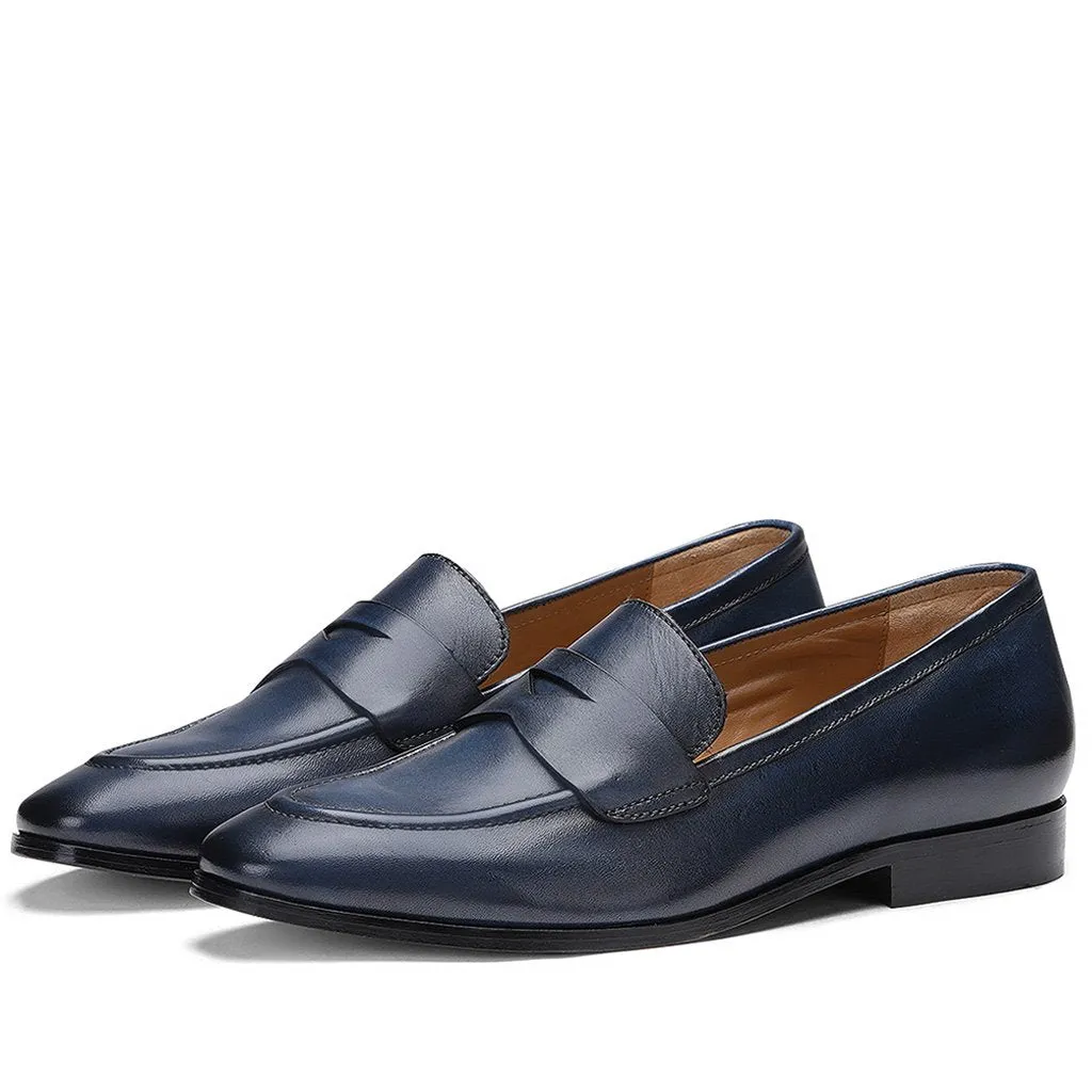 Saint Lukonin Toned Navy Leather Loafers With Set