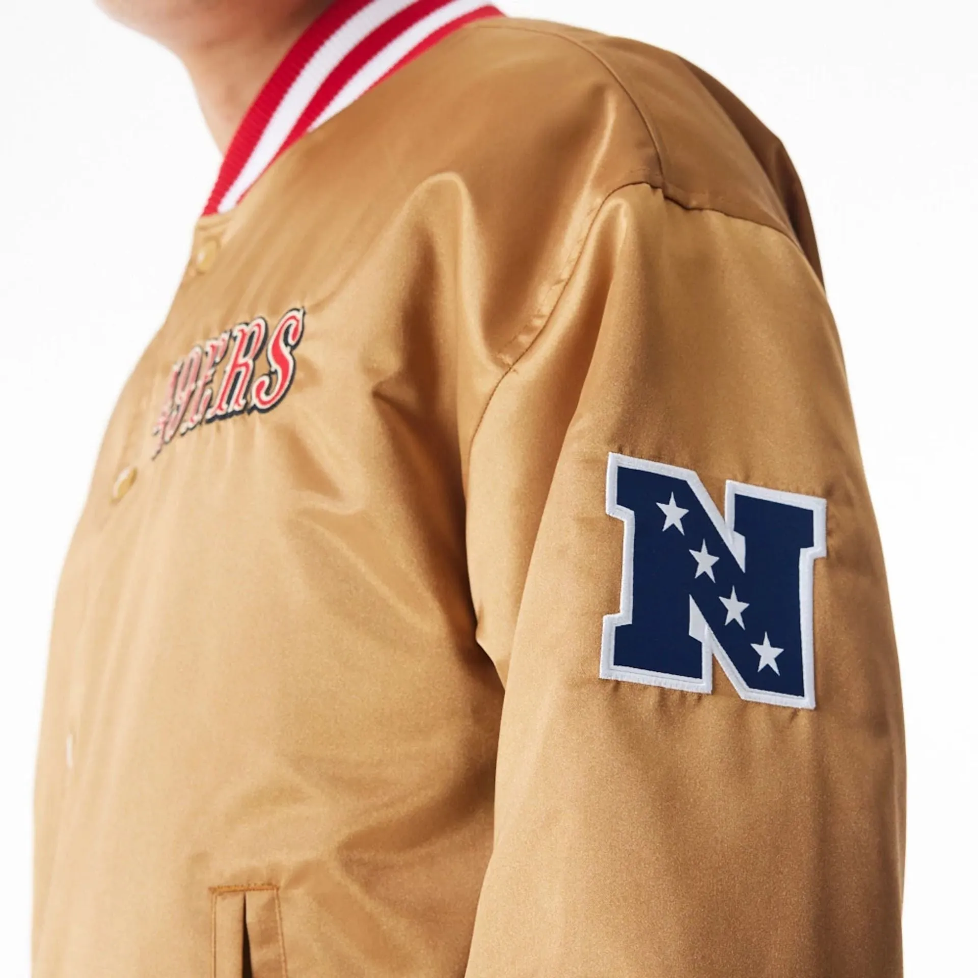 San Francisco 49Ers NFL Beige Satin Bomber Jacket