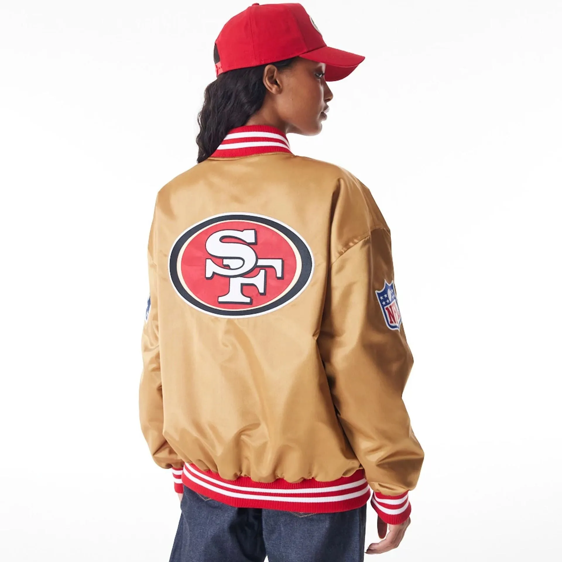 San Francisco 49Ers NFL Beige Satin Bomber Jacket