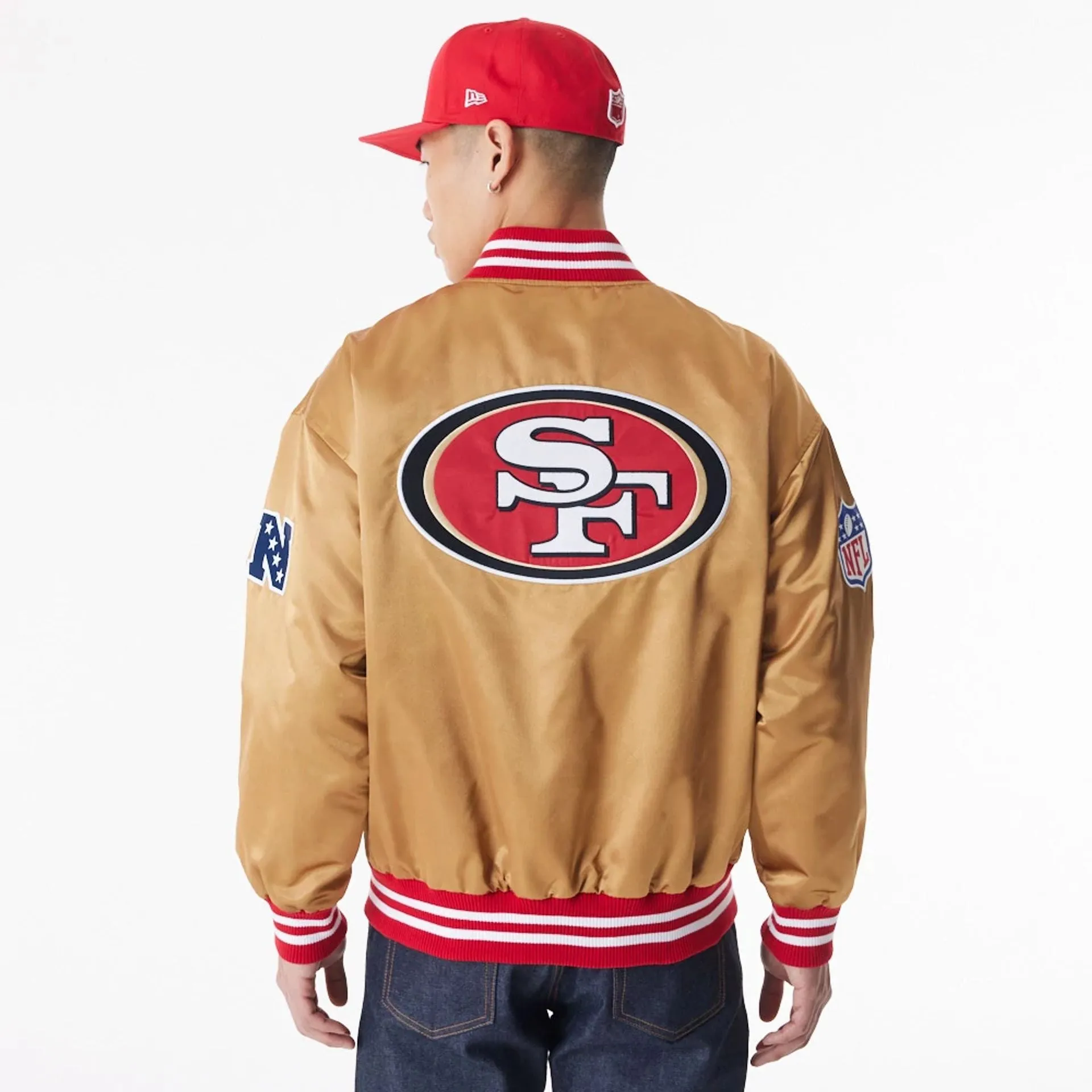 San Francisco 49Ers NFL Beige Satin Bomber Jacket