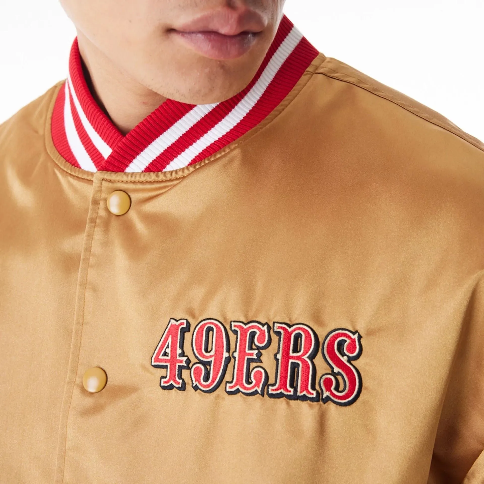 San Francisco 49Ers NFL Beige Satin Bomber Jacket