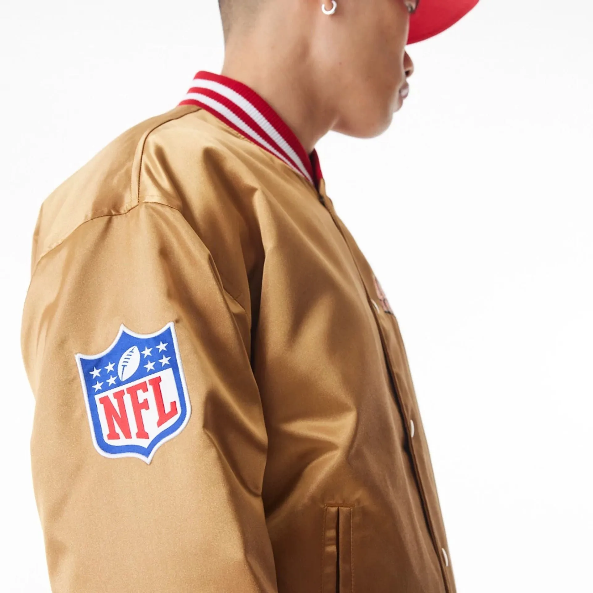 San Francisco 49Ers NFL Beige Satin Bomber Jacket