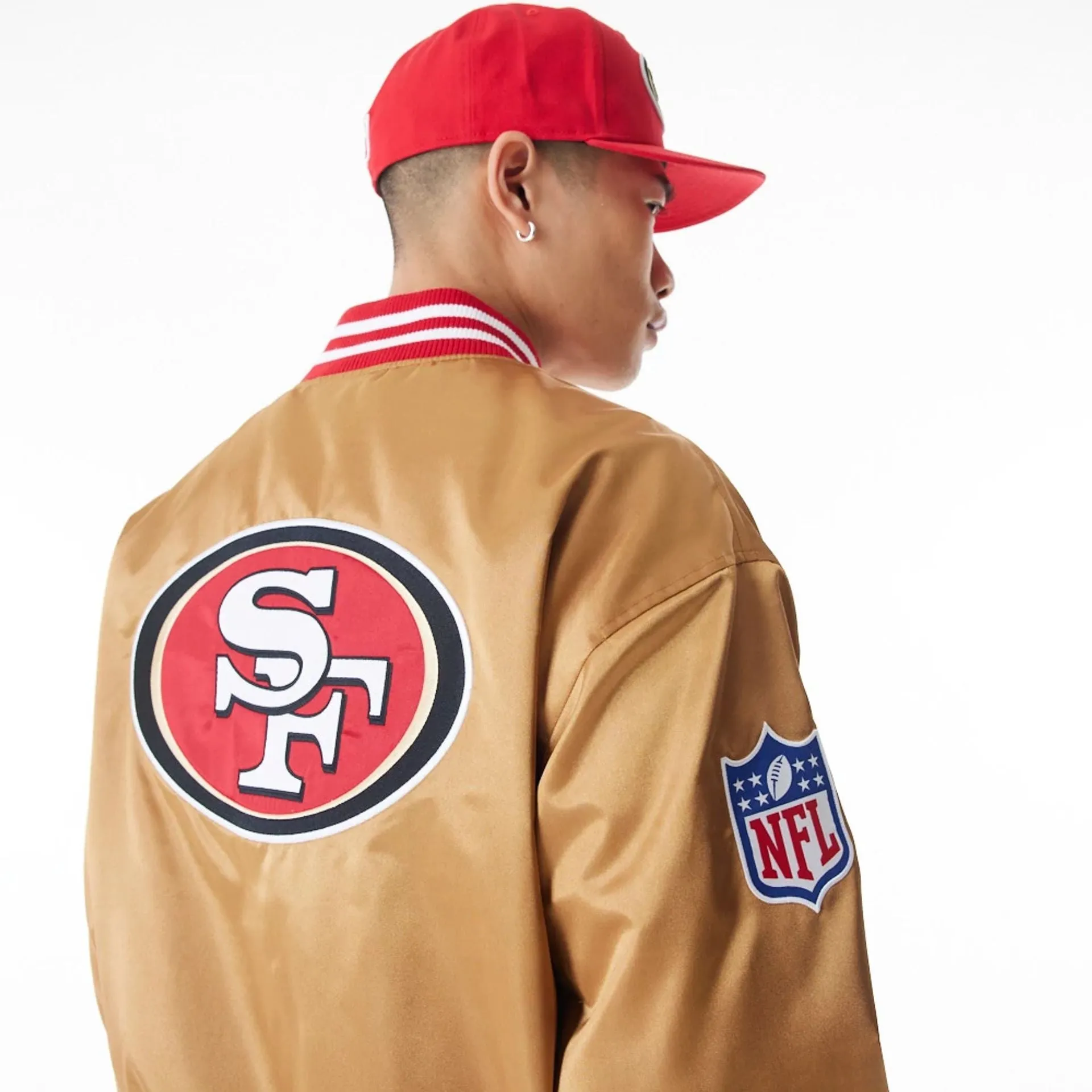 San Francisco 49Ers NFL Beige Satin Bomber Jacket