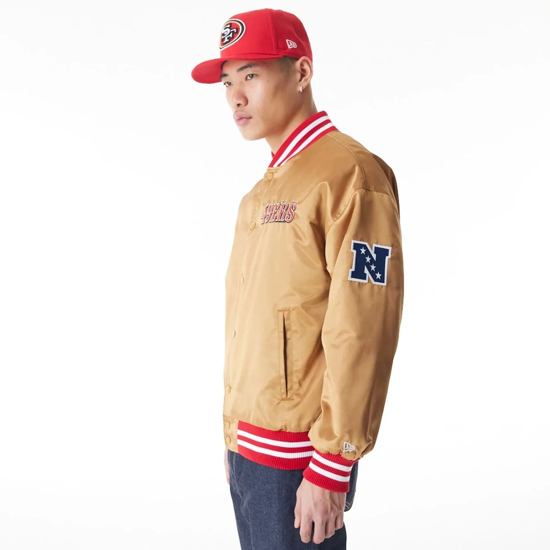 San Francisco 49Ers NFL Beige Satin Bomber Jacket