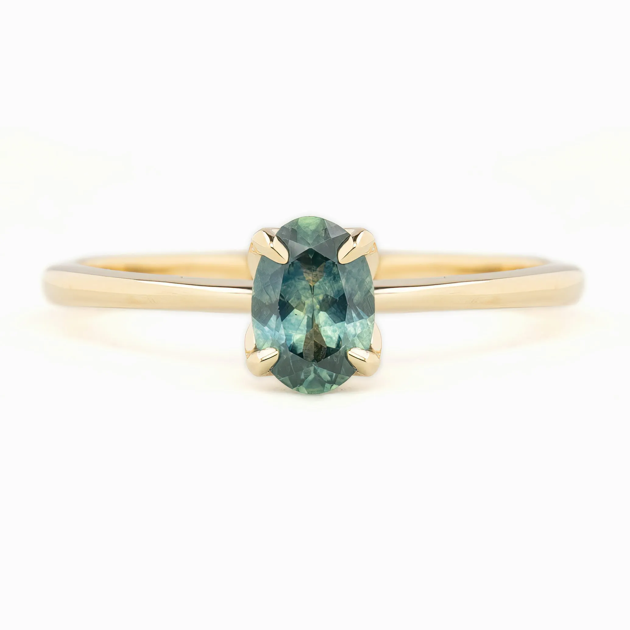 Sara Ring 0.76ct Blue Green Montana Sapphire, 14K Yellow Gold (One of a kind)