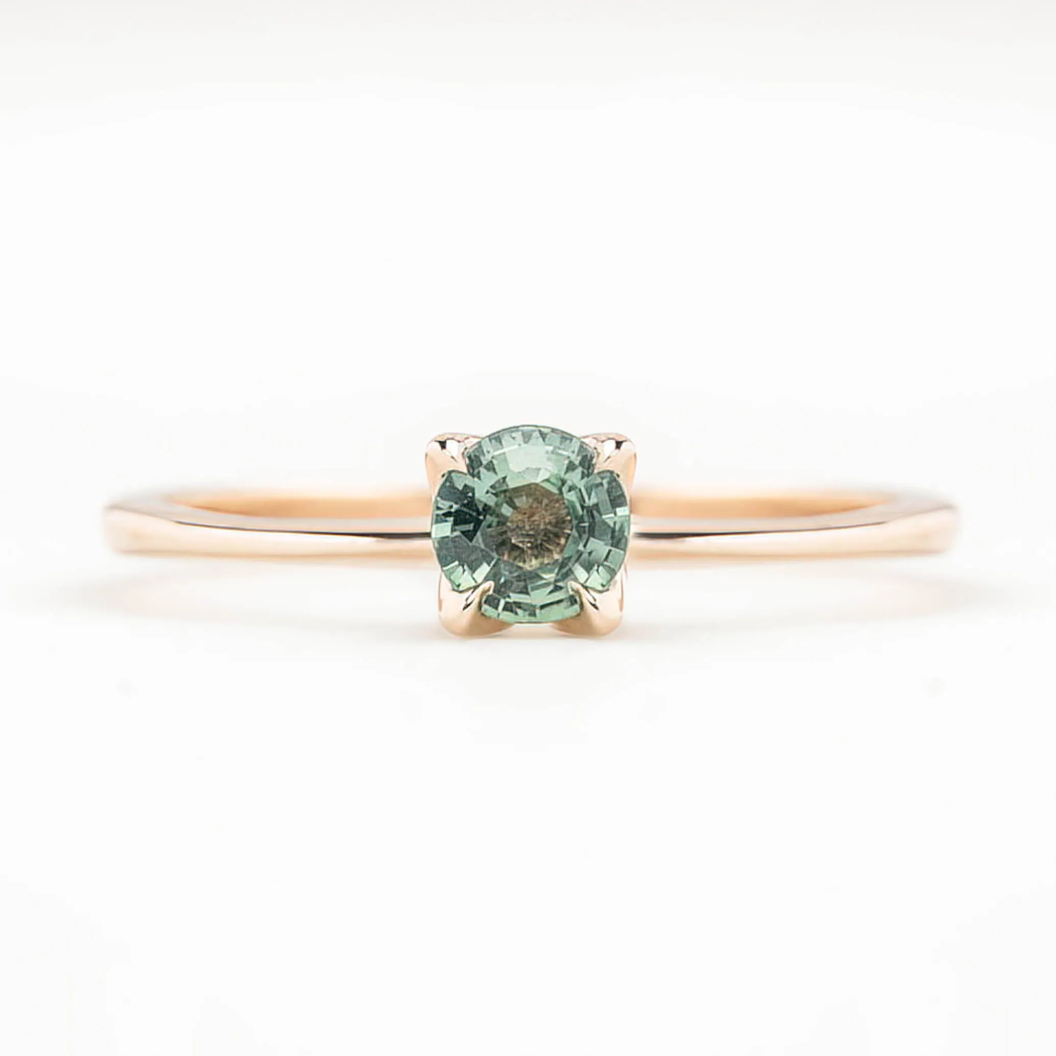 Sara Ring 4.5mm 0.40ct Aqua Green Unheated Madagascar Sapphire 14K Rose Gold