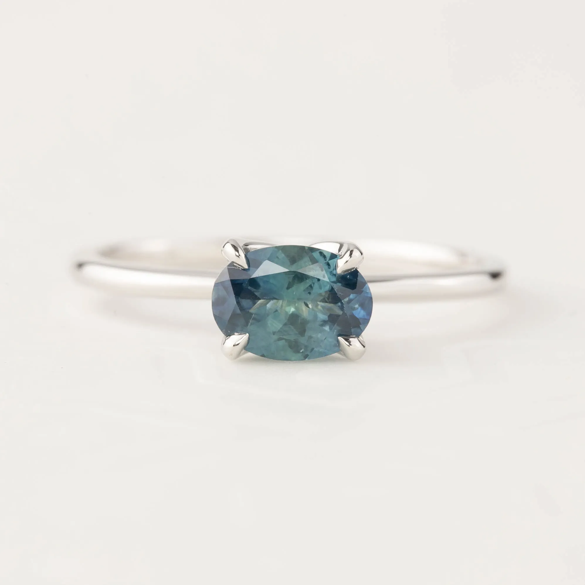 Sara Ring -1.00ct Parti Blue Green Montana Sapphire, 14k White Gold (One of a kind)