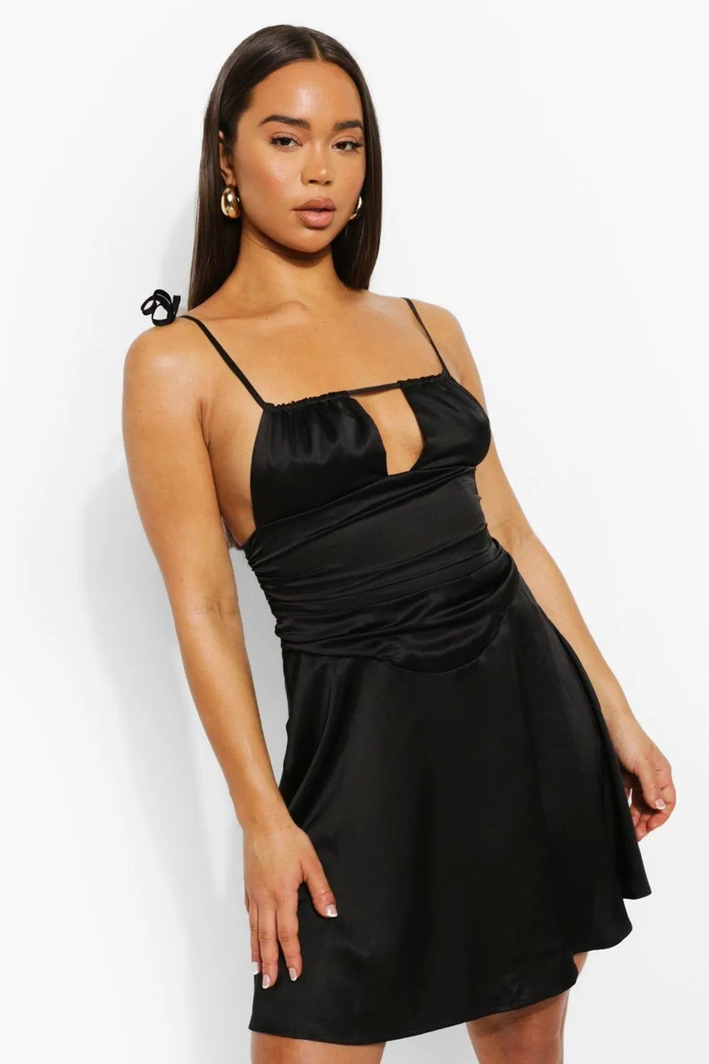 Satin Strappy Cut Out Skater Dress