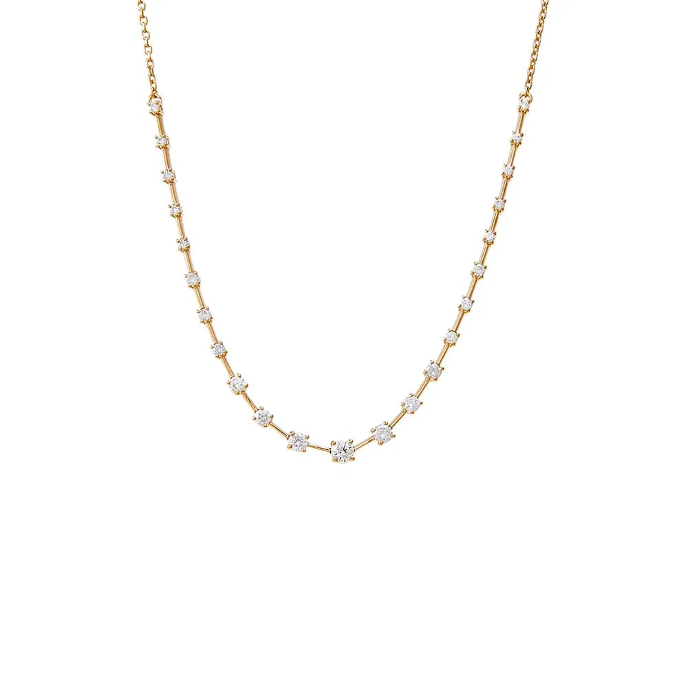 Scattered Stones X Bar Half Tennis Necklace | 1 Carat Diamonds | 14K Gold Plated