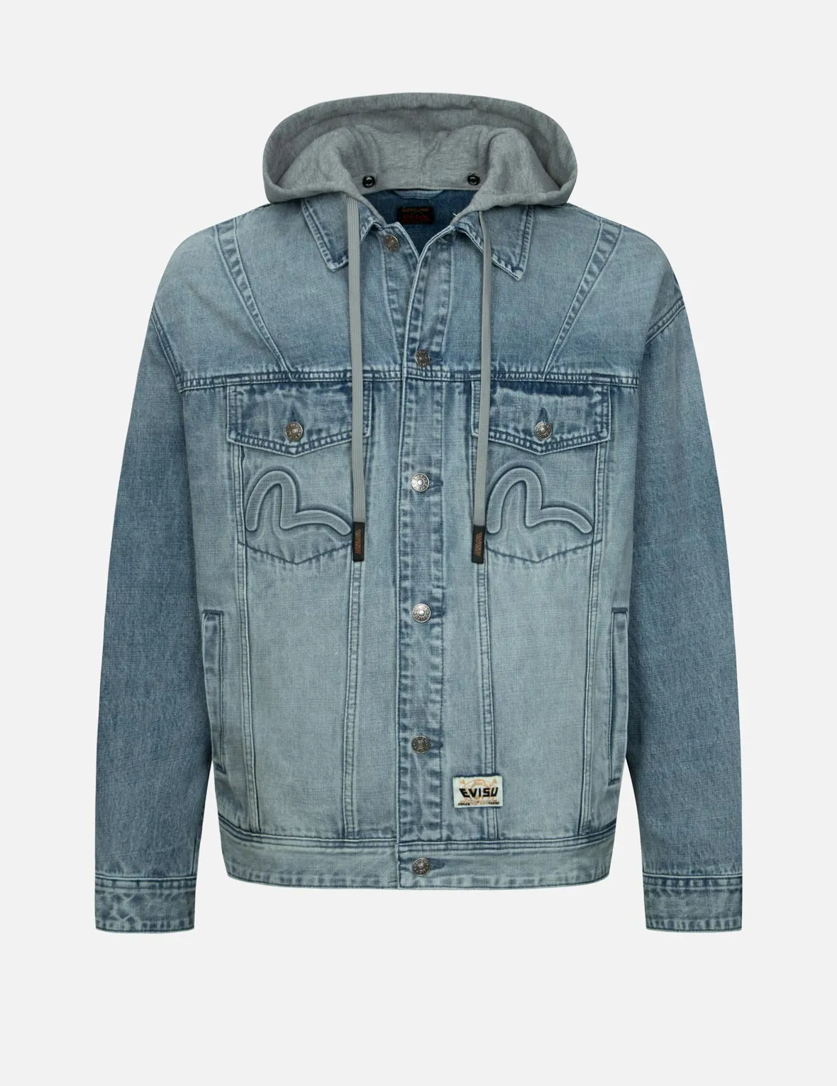 Seagull and Logo Embossed Print Loose Fit Denim Jacket