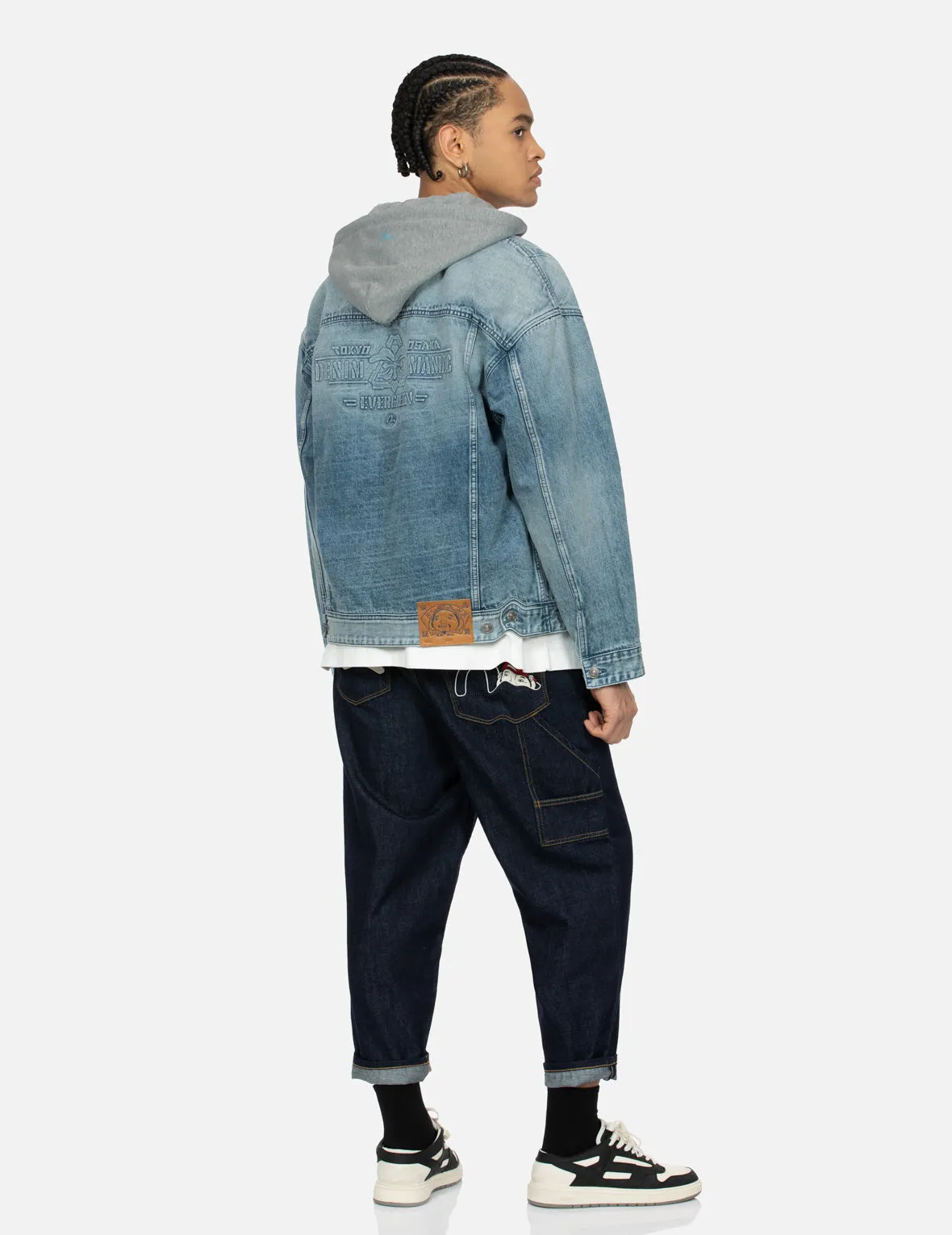 Seagull and Logo Embossed Print Loose Fit Denim Jacket