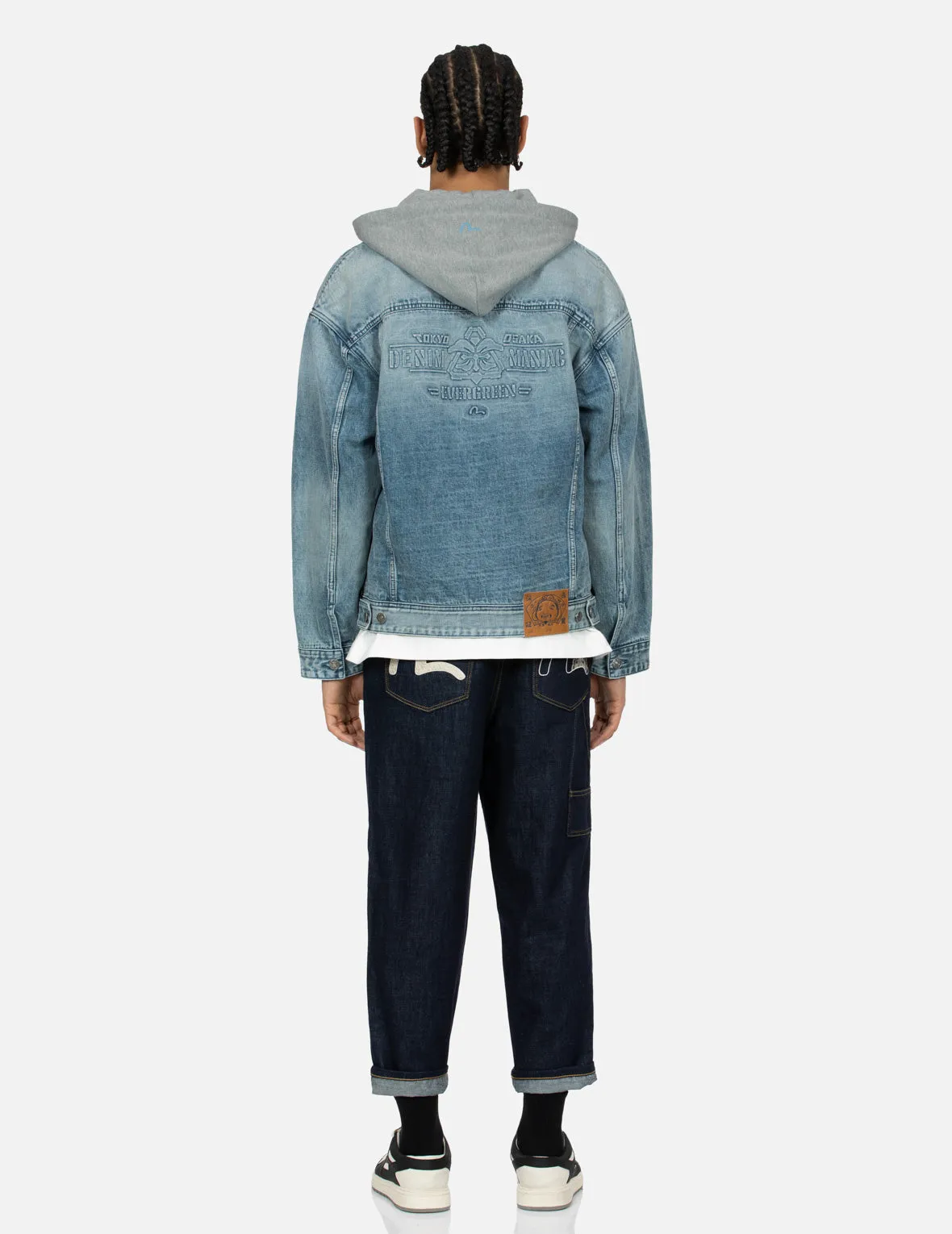 Seagull and Logo Embossed Print Loose Fit Denim Jacket