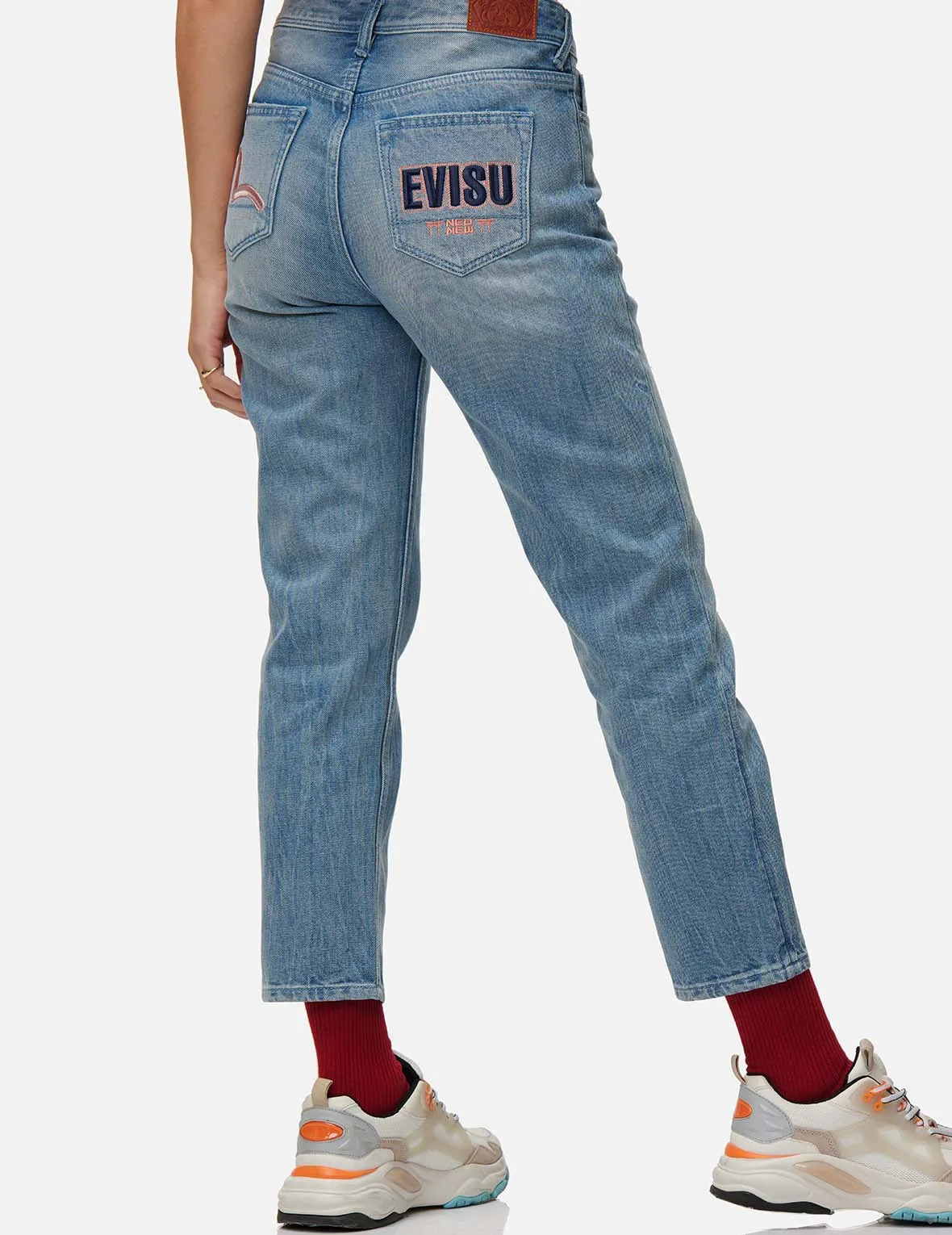 Seagull and Logo Embroidered Relax Fit Jeans
