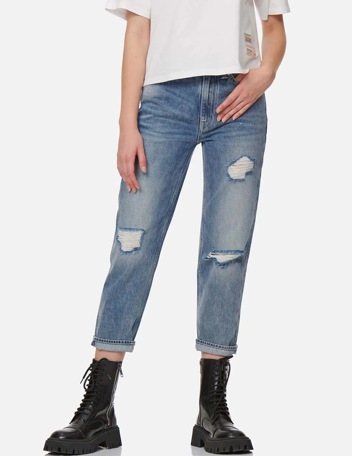 Seagull Print Relax Fit Cropped Jeans