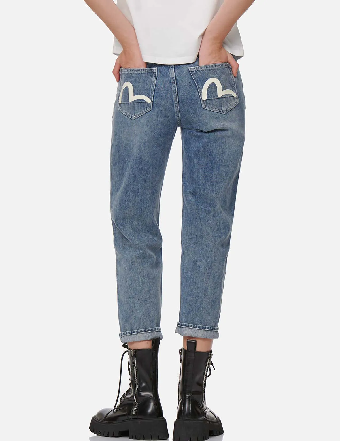 Seagull Print Relax Fit Cropped Jeans