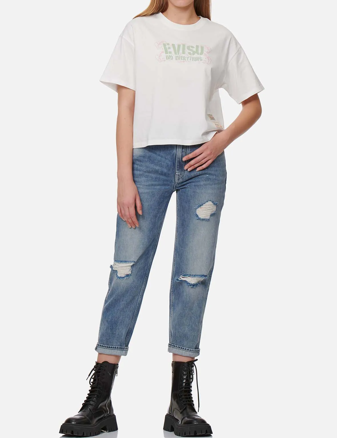 Seagull Print Relax Fit Cropped Jeans